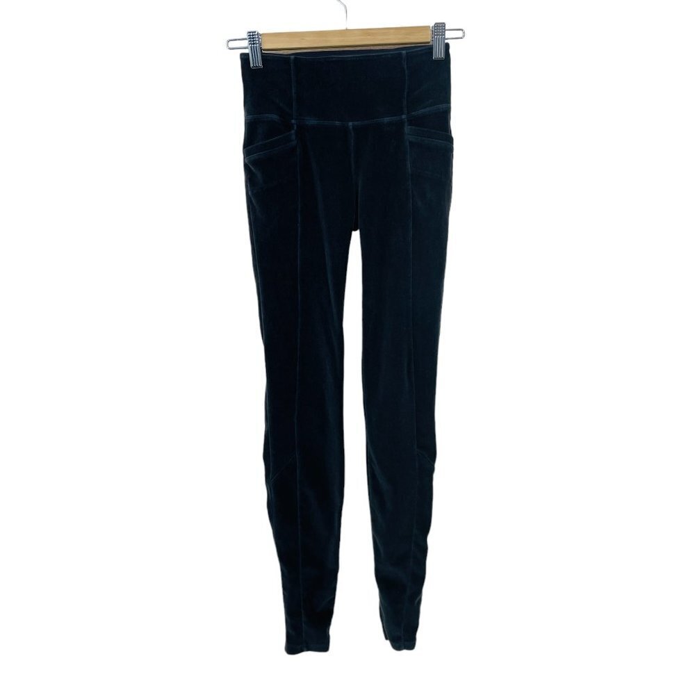 ATHLETA Size XS Gray Elation High Rise Velour Tights Stretch Side‎ Pockets